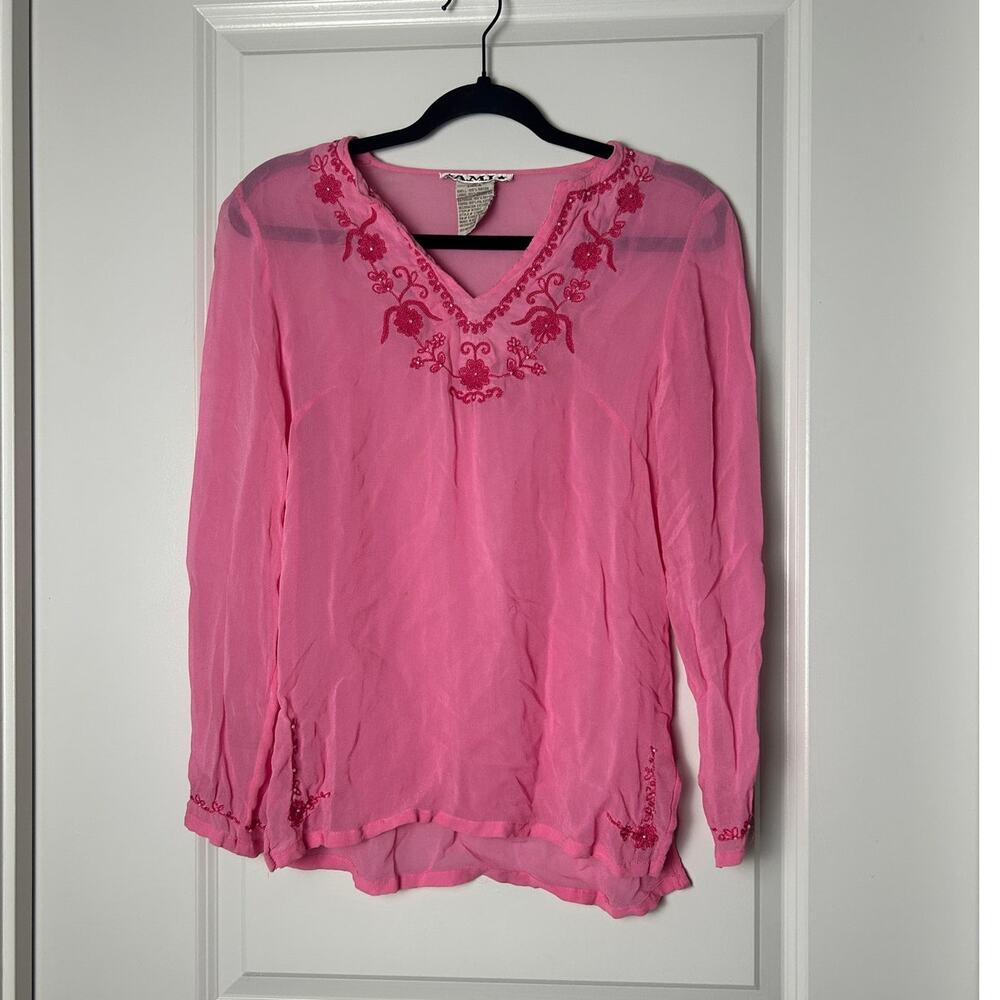 AML pink silk sheer embroidered fairy top size s